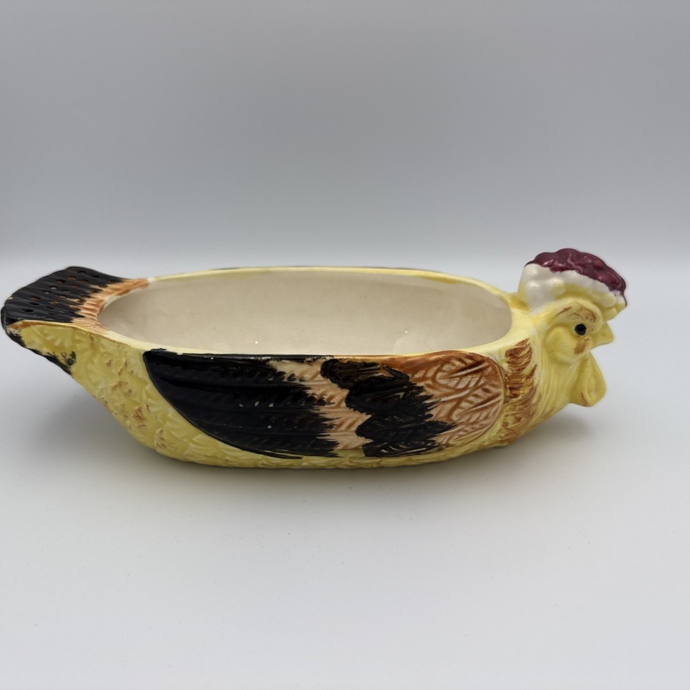 Vintage Ceramic Cold Painted Rooster Planter/Dish